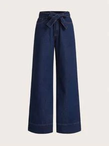 SHEIN X ELOISA & ORSON SHEIN MOD Jeans con puntada con cinturón de pierna ancha