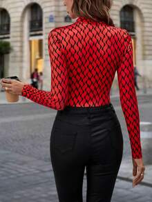 SHEIN Clasi Allover Print Tie Neck Bodysuit - Multicolor - View 2