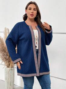 EMERY ROSE Plus Contrast Tape Open Front Coat