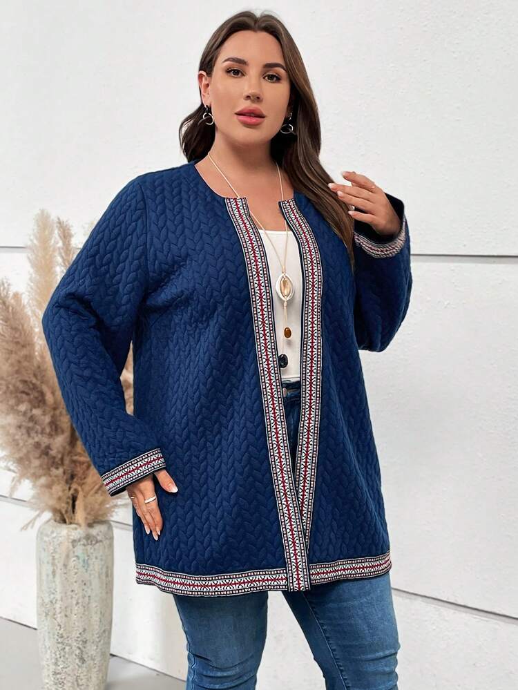 Plus Contrast Tape Open Front Coat