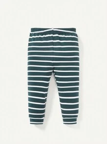 緊身嬰兒男孩睡衣套裝，條紋彩塊上衣和褲子，4入 - 綠色 - 查看 3