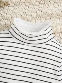 SHEIN Baby Boy Striped Mock Neck Tee - Black and White - View 5