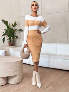 SHEIN Unity Color Block Sweater & Knit Skirt - Multicolor - View 5