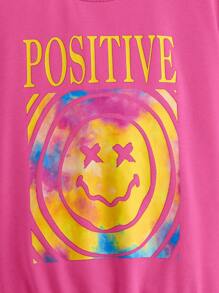 SHEIN Tween Girl Letter & Cartoon grafische trui met verlaagde schouder