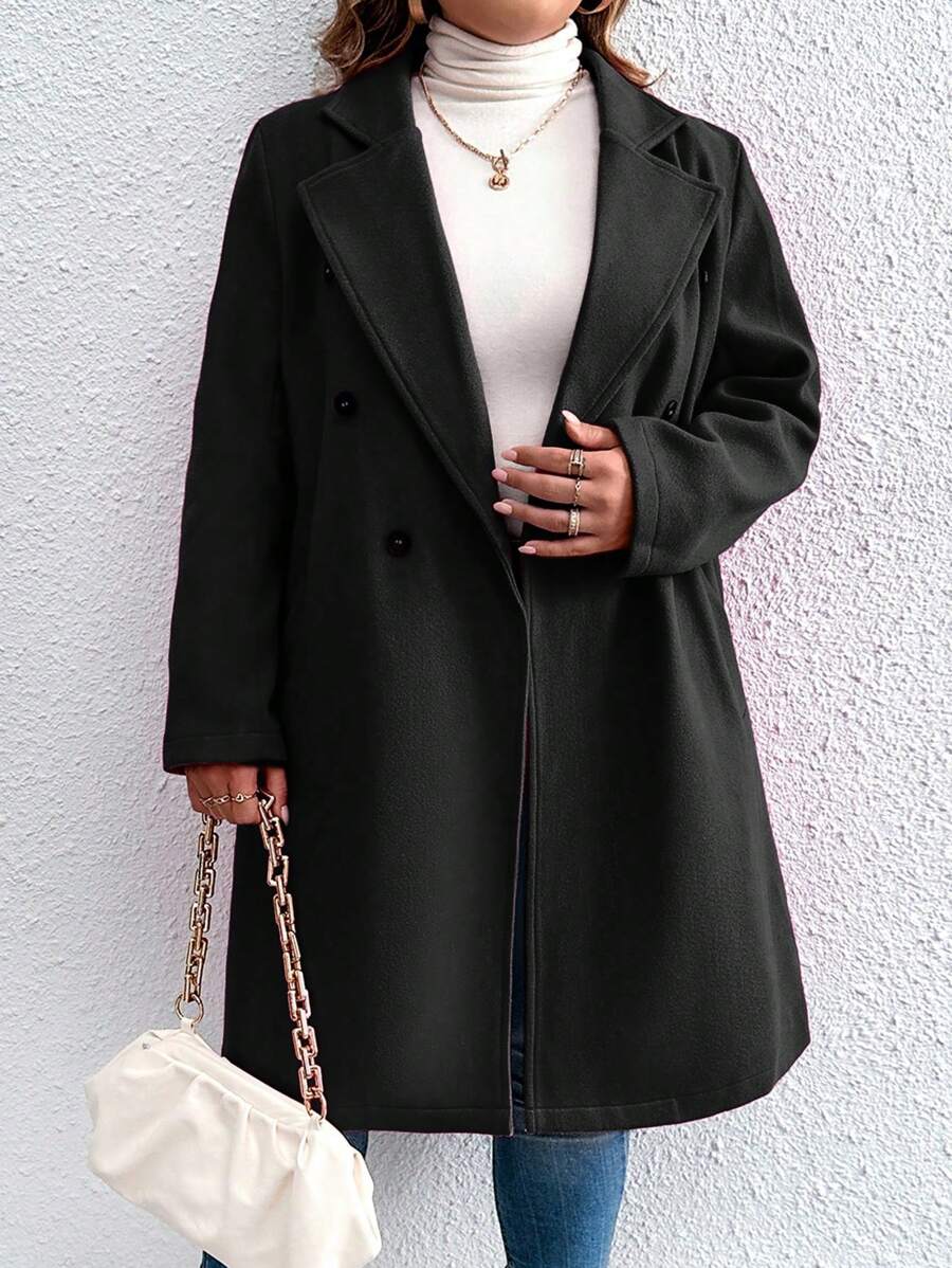 Elenzga Abrigo cruzado con cuello de solapa, para invierno - Negro - Ver 1