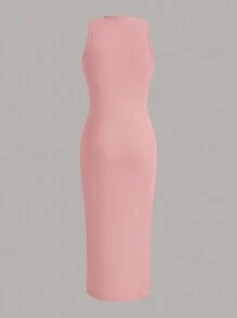 SHEIN EZwear 夏季服裝 色澤單一 聚集腰身背心裙 - 珊瑚粉 - 查看 2