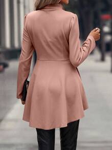 SHEIN Clasi Solid High Low Hem Hook And Eye Front Coat - Pink - View 2