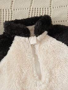 Baby Girl Cartoon Embroidery Raglan Sleeve 3D Ears Design Flannel Jumpsuit