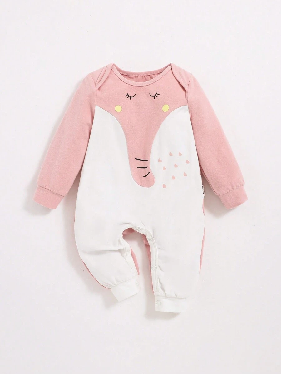 SHEIN 女嬰卡通圖案撞色連身褲 - 彩色 - 查看 1