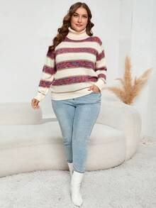 SHEIN LUNE Plus Space Dye Turtleneck Sweater - Multicolor - View 4