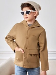 SHEIN Garoto pré-adolescente Xadrez Botão Frontal Cncapuzado Jaqueta Sem Camiseta