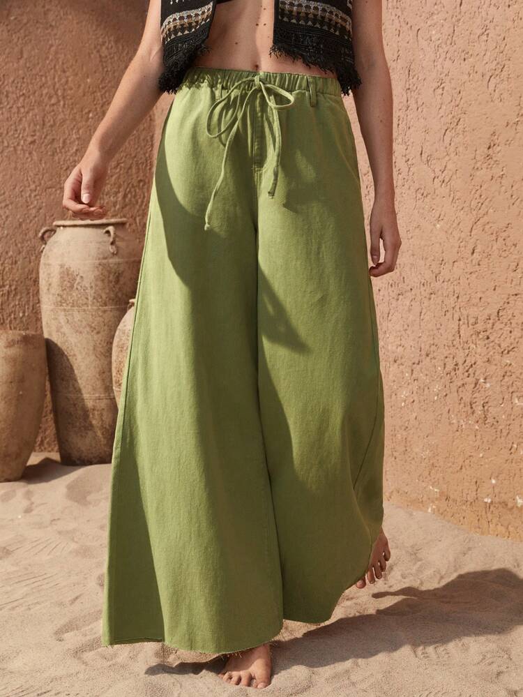 Knot Elastic Waist Wide Leg Jeans