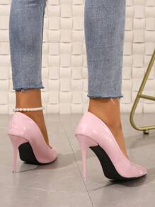 Women's 10cm Point Toe Thin Heels Wedding Party Nightclub Pumps, Elegant Mirror Shallow Pink High Heels For Banquet & Work - Baby Pink - View 5