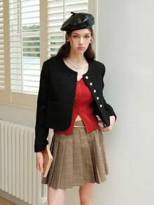 Solid Button Front Crop Cardigan - Red - View 4