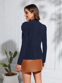 SHEIN Clasi Gigot Sleeve Double Breasted Jacket - Navy Blue - View 3