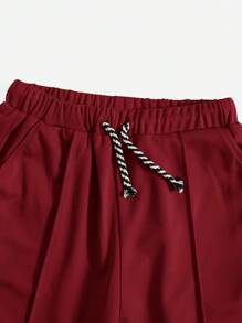 SHEIN Leap Crew Tween Boy Letter Graphic 2pcs Top & 1pc Shorts & 1pc Sweatpants - Burgundy - View 5