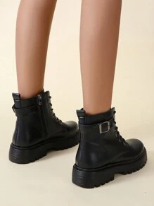 Women's Fashion Elastic Comfortable British Slim Black Skirt Black Boots Motorcycle Boots With Patchwork Design Sweater Boots