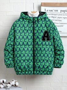 SHEIN Tween Boy Letter Patched Hooded Puff Coat