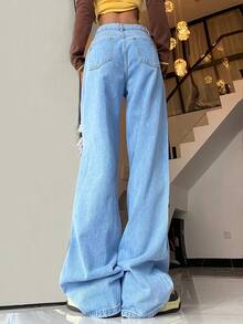 Quần jean ống rộng rách - Rửa trung bình - Xem 2