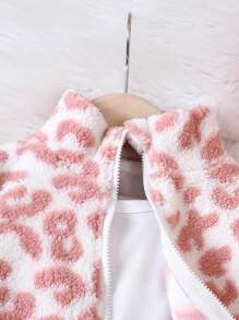 Baby Girl Leopard Print Teddy Jacket & Pants & Cami Top - Multicolor - View 3
