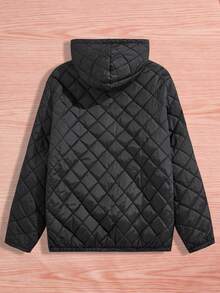 GENTILAND Áo khoác chần bông có mũ trùm đầu, họa tiết chữ vá gấu bông rộng rãi dành cho nam - trái cam - Xem 2