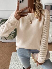 SHEIN Essnce Solid Boat Neck Sweater - Apricot - View 6