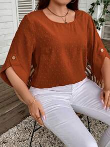 EMERY ROSE Plus Swiss Dot  Summer Shirts Blouse - Brown - View 6