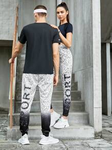 Manfinity Sport Corelite 1pc Letter Graphic Sports Pants Sweat Pants - Black and White - View 1