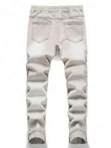 Tween Boy Cartoon Patched Flap Pocket Cargo Pants - Grey - View 2