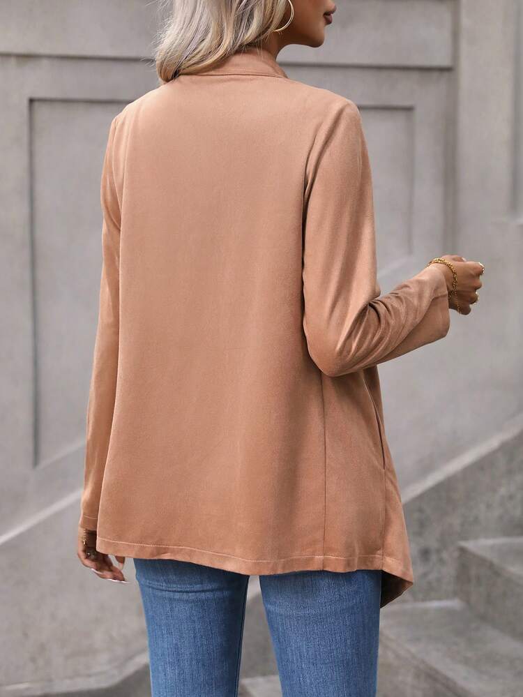 Waterfall Collar Open Front Asymmetrical Hem Coat