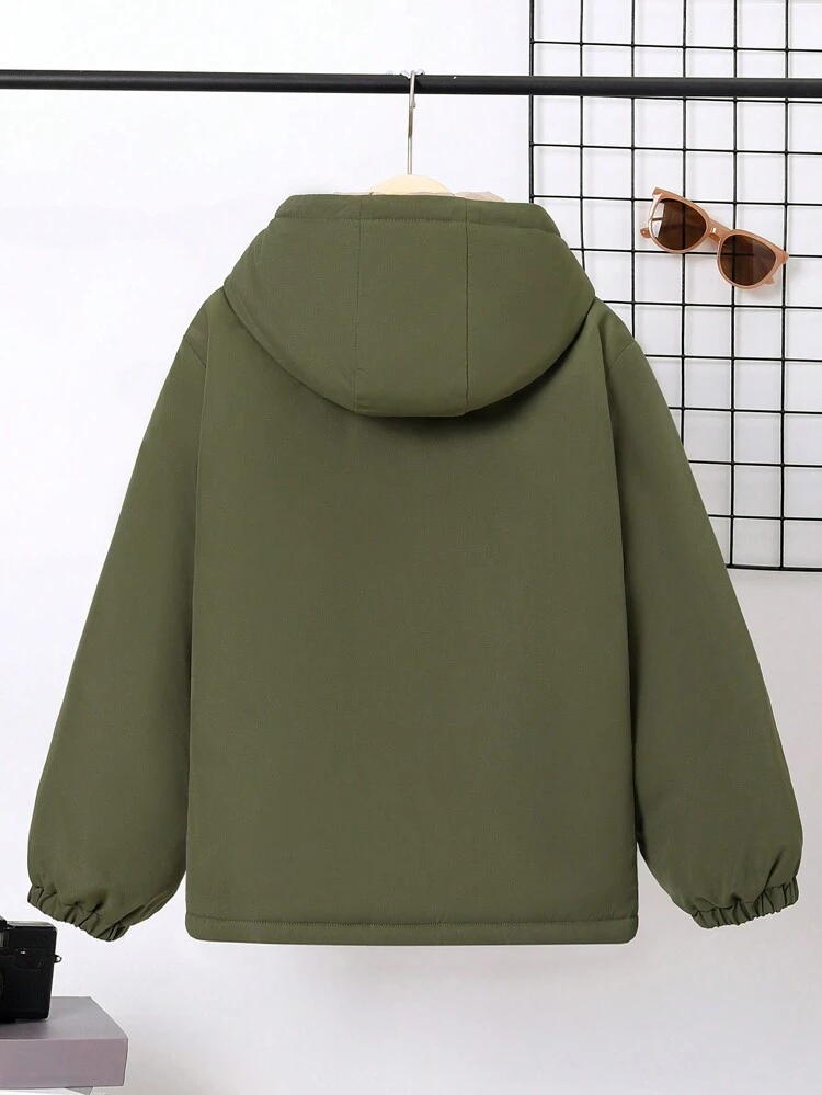 Tween Boy 1pc Colorblock Flap Pocket Zipper Hooded Trench Coat