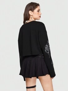 Hanes space Đồ họa Chữ cái Thả vai Áo len crop - màu đen - Xem 4