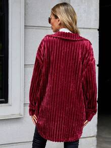 SHEIN LUNE Áo khoác có túi thả vai - Đỏ - Xem 2