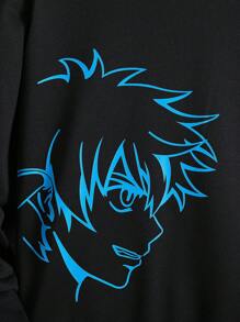 Tween Boy Japanese Letter & Figure Graphic Sweatshirt - Multicolor - View 6