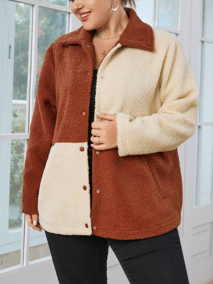 Plus Two Tone Teddy Coat