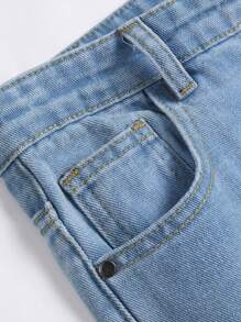 Tween Boy Ombre Letter Embroidered Fashionable Distressed Denim Jeans - Light Wash - View 6