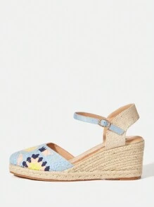 SheIn VCAY 女性時尚拼接顏色坡跟跟涼鞋,合適的適用於全部季節&場合 - 藍色 - 查看 6