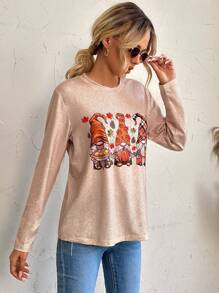 SHEIN LUNE 卡通圖案T恤 - 杏色 - 查看 3