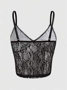 ROMWE Grunge Punk In Đầu lâu Ren tương phản Cami ngọn - màu đen - Xem 2