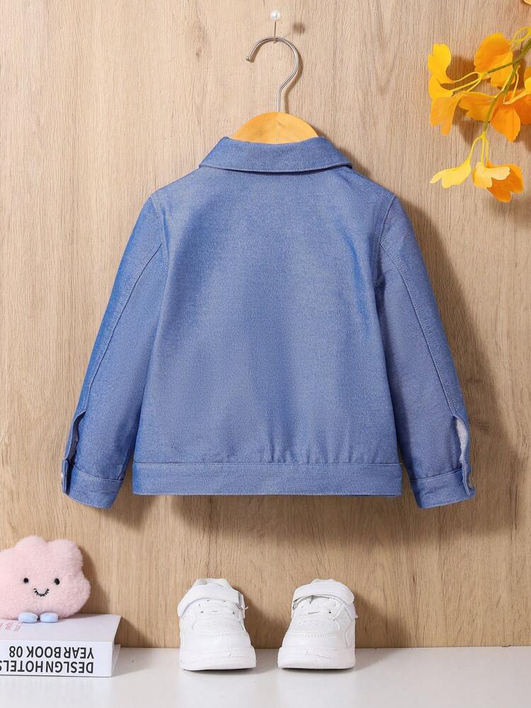 Baby Girl Teddy Lined Frill Trim Button Front Denim Effect Jacket