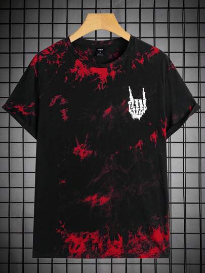 Manfinity BRENVOR Camiseta para hombre con estampado de mano de esqueleto en tie-dye, de verano