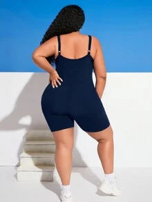 SHEIN CURVE+ Plus Solid Cami Romper - Navy Blue - View 2
