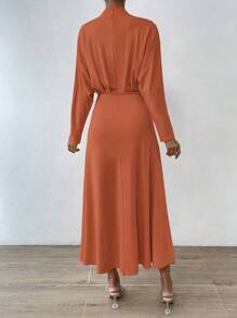 Chiquease 纯色褶皱前 A 字形长款女装 - 藕粉色 - 查看 2