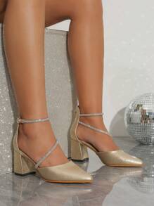 High-heeled Pointed Toe Fashionable Hollow Out Women's Shoes - Gold - View 2