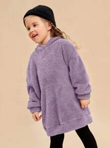 SHEIN Leap Crew Young Girl Drop Shoulder Teddy Sweatshirt Without Bag - Purple - View 6