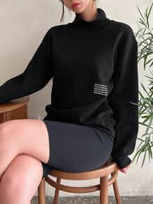 DAZY Áo nỉ cổ cao hở vai họa tiết chữ, Quần áo nữ mùa thu - màu đen - Xem 7