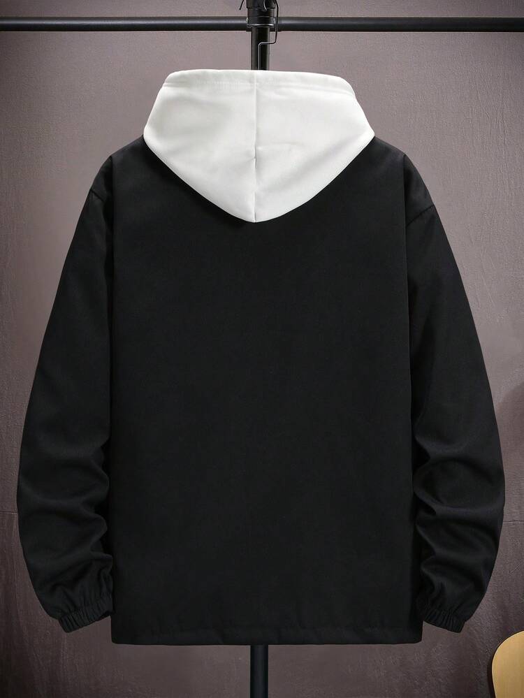 Men Loose Letter Patched Drop Shoulder Jacket Without Hoodie