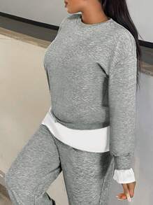 SHEIN SXY Drop Shoulder 2 In 1 Sweatshirt - Grey - View 4