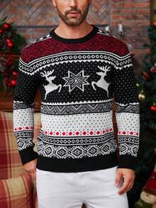 Manfinity Homme Hombres Jersey con patrón de Navidad - Multicolor - Ver 3
