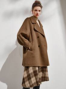 Anewsta 翻領雙排扣大衣 - 咖啡棕 - 查看 2